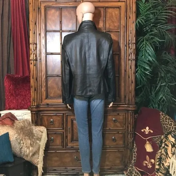 Kasper Onyx Genuine Leather Zip Up Jacket