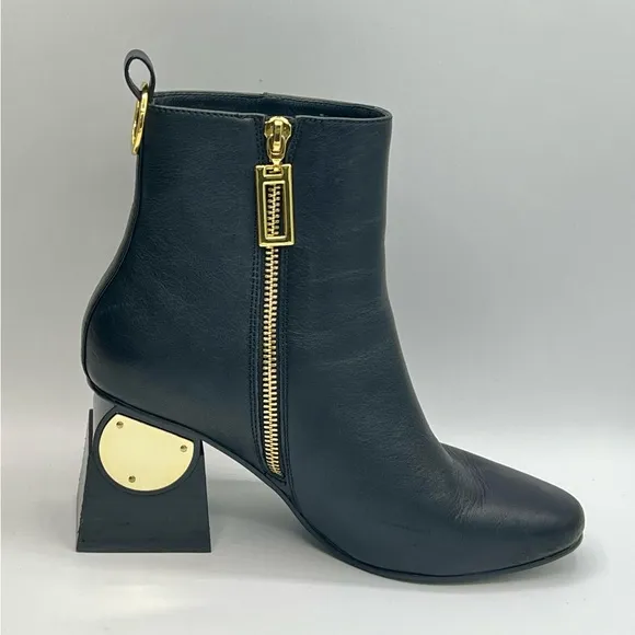 KAT MACONIE Black Leather Ankle Boots W/Gold Accent 3” Heel US6/EU37/
