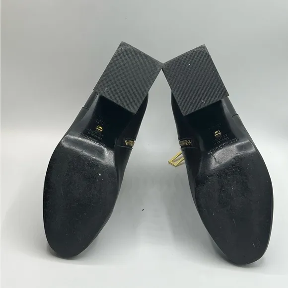KAT MACONIE Black Leather Ankle Boots W/Gold Accent 3” Heel US6/EU37/