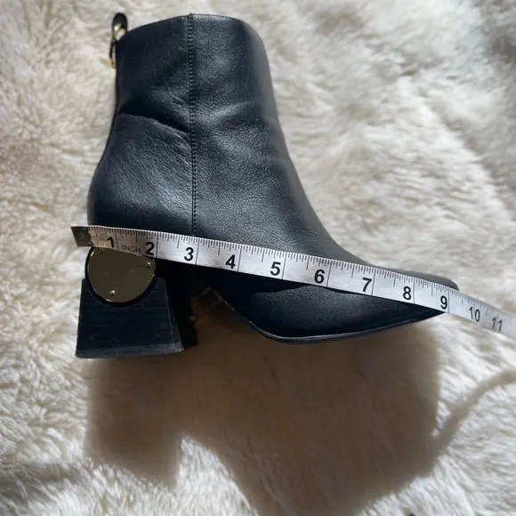 KAT MACONIE Black Leather Ankle Boots W/Gold Accent 3” Heel US6/EU37/