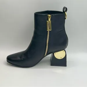 KAT MACONIE Black Leather Ankle Boots W/Gold Accent 3” Heel US6/EU37/