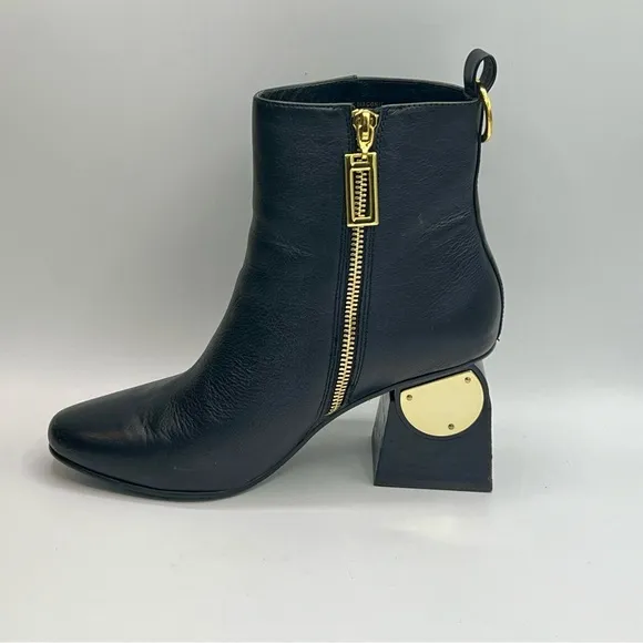 KAT MACONIE Black Leather Ankle Boots W/Gold Accent 3” Heel US6/EU37/