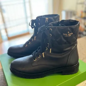 Kate Spade Billie Boot - Black Combat Moto Boots with Lace-Up Design - Size 9