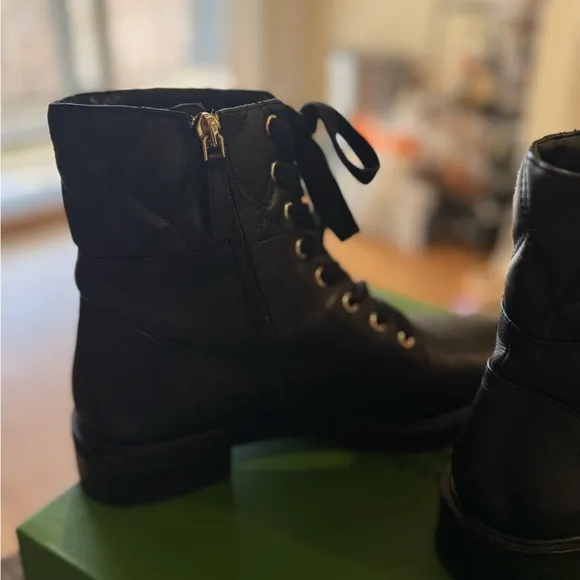 Kate Spade Billie Boot - Black Combat Moto Boots with Lace-Up Design - Size 9