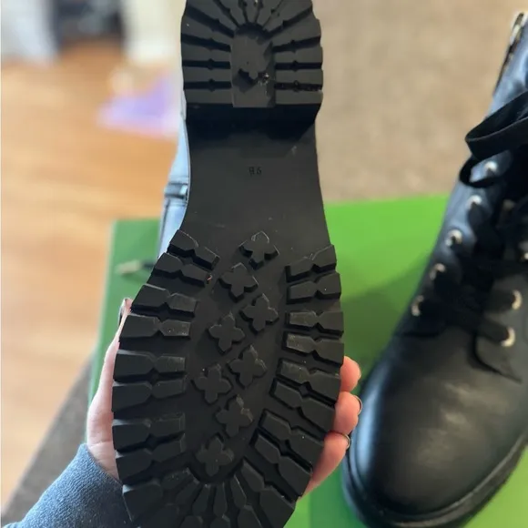 Kate Spade Billie Boot - Black Combat Moto Boots with Lace-Up Design - Size 9