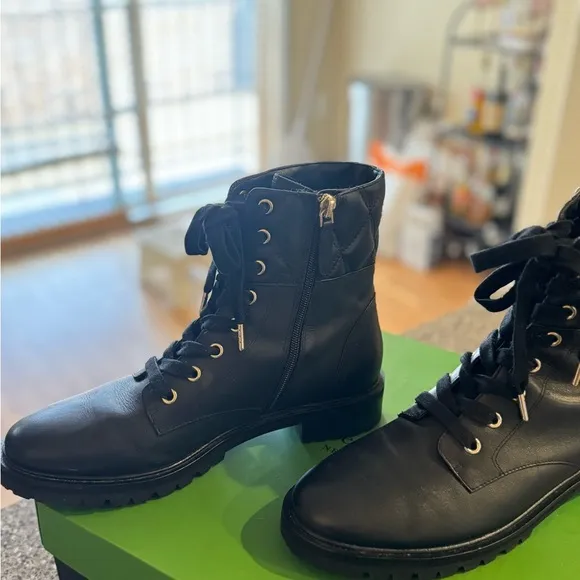 Kate Spade Billie Boot - Black Combat Moto Boots with Lace-Up Design - Size 9