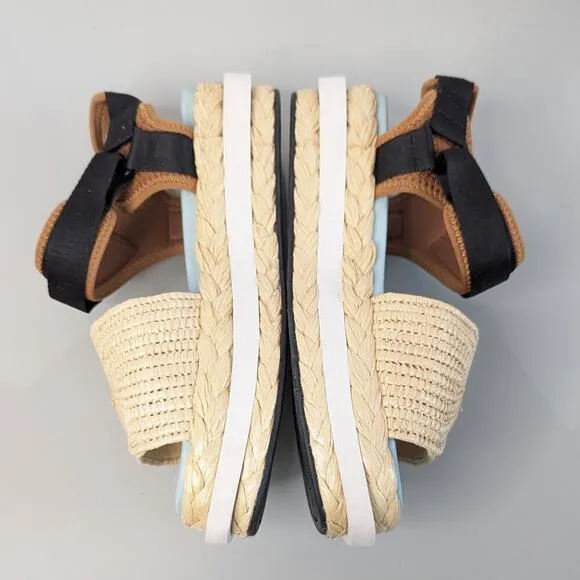 Kate Spade New York Brown Acapulco Sandals Woven Raffia Platform Ankle Strap