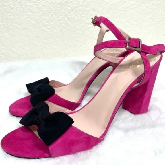 Kate Spade New York Isabelle Too Block Heel Sandals Pink Black Bow Size 11