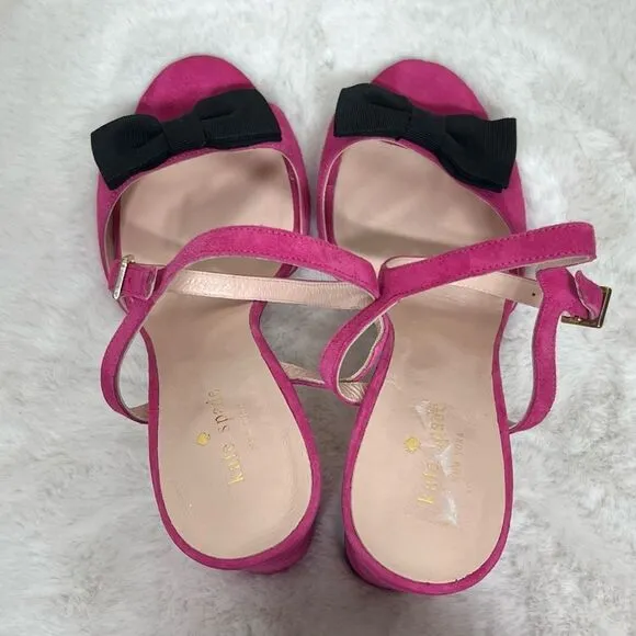 Kate Spade New York Isabelle Too Block Heel Sandals Pink Black Bow Size 11