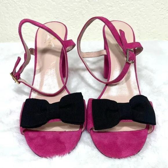 Kate Spade New York Isabelle Too Block Heel Sandals Pink Black Bow Size 11
