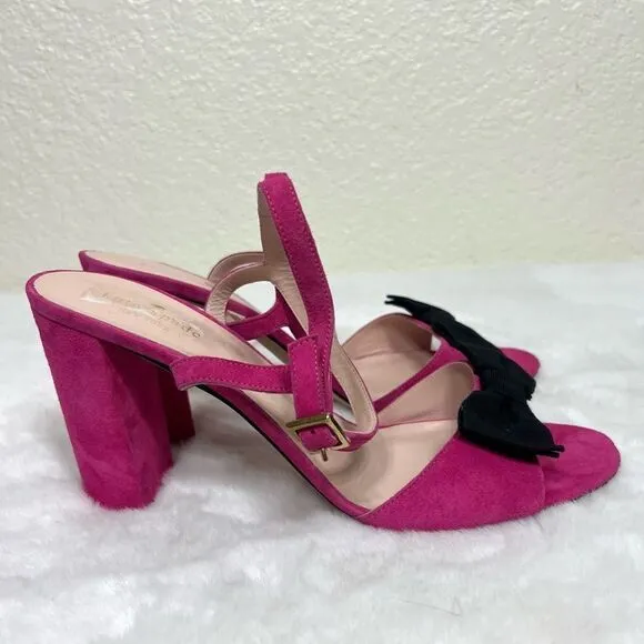Kate Spade New York Isabelle Too Block Heel Sandals Pink Black Bow Size 11