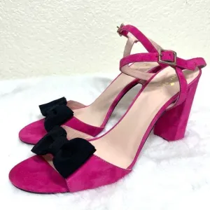 Kate Spade New York Isabelle Too Block Heel Sandals Pink Black Bow Size 11