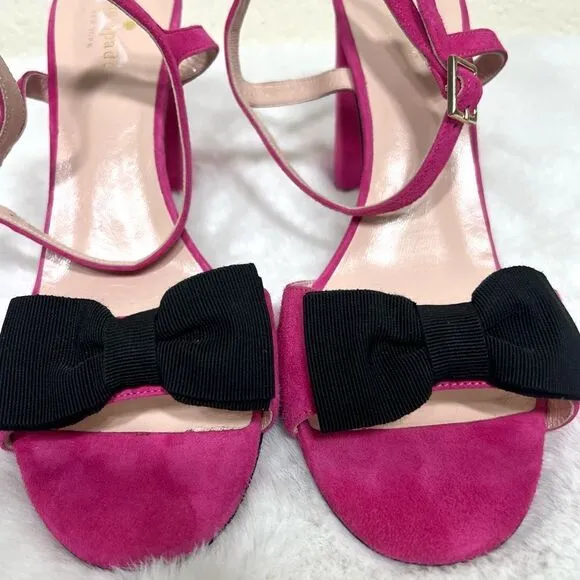 Kate Spade New York Isabelle Too Block Heel Sandals Pink Black Bow Size 11