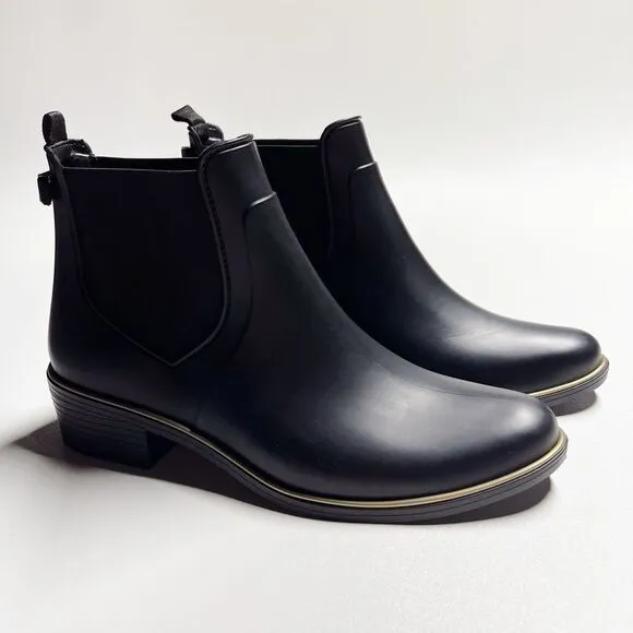 Kate Spade New York Solatice Rain Boots Black Pull On Chelsea Style Size 11 NEW