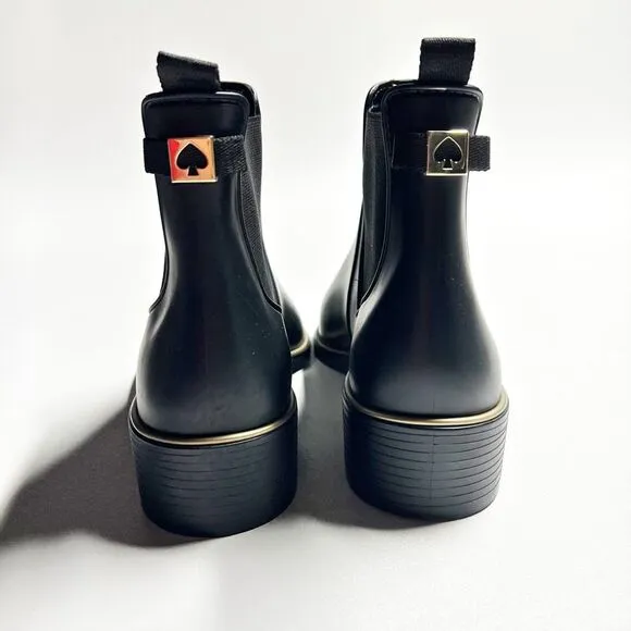 Kate Spade New York Solatice Rain Boots Black Pull On Chelsea Style Size 11 NEW