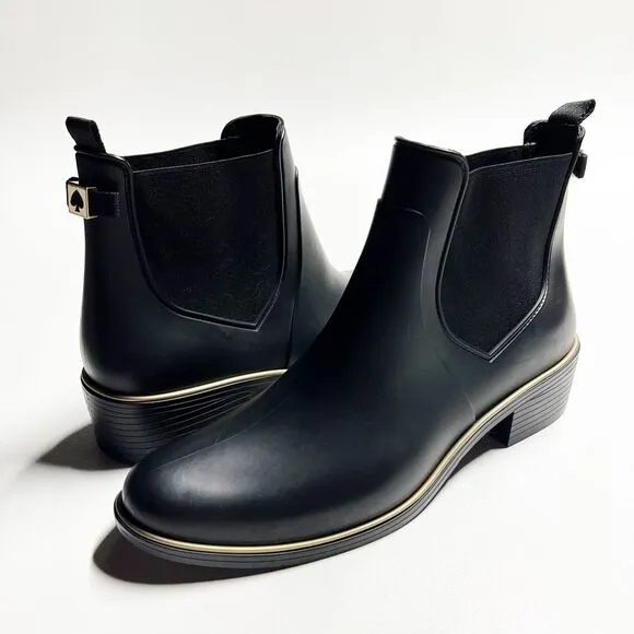 Kate Spade New York Solatice Rain Boots Black Pull On Chelsea Style Size 11 NEW