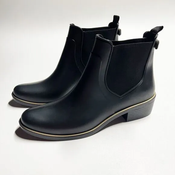 Kate Spade New York Solatice Rain Boots Black Pull On Chelsea Style Size 11 NEW