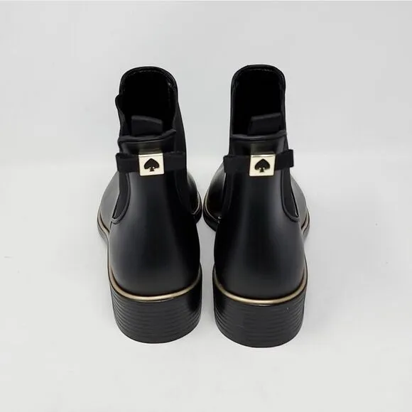 Kate Spade New York Solatice Rain Boots Black Pull On Chelsea Style Size 11 NEW