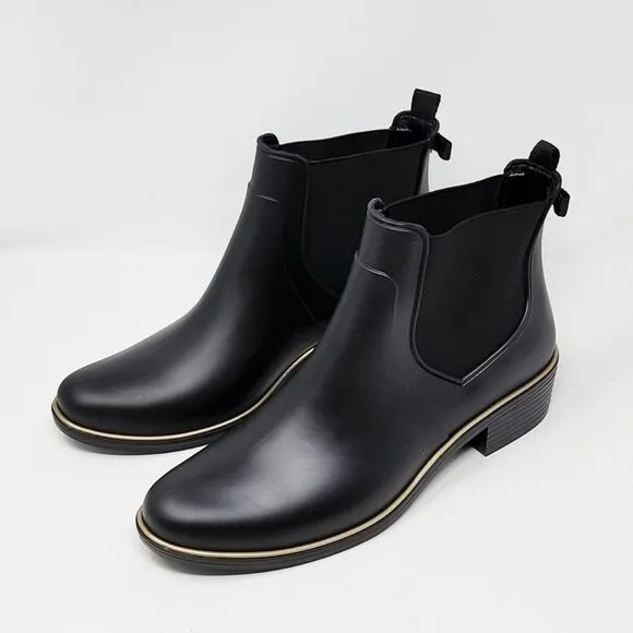 Kate Spade New York Solatice Rain Boots Black Pull On Chelsea Style Size 11 NEW