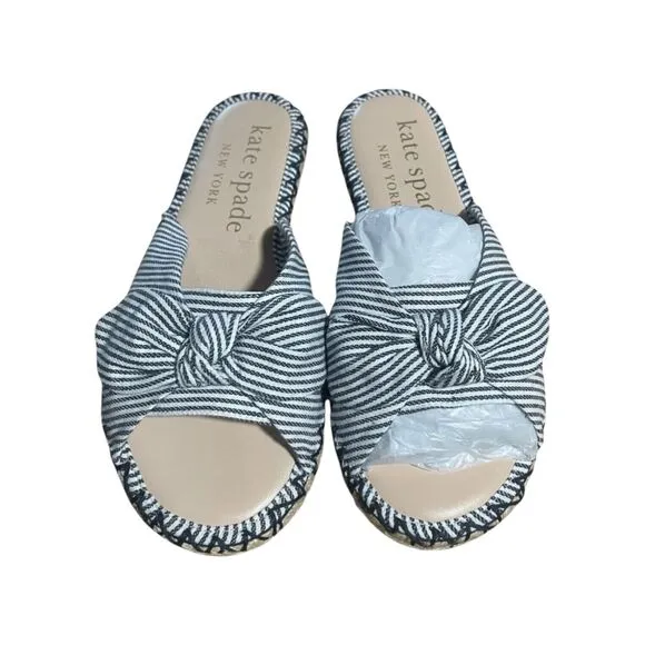 Kate Spade Saltie Shore Espadrille Blue/White Slip On Slide Sandal Sz 8B