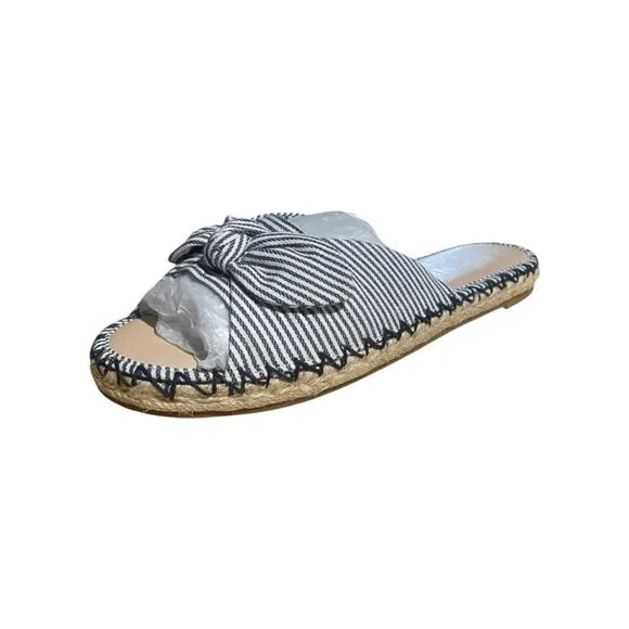 Kate Spade Saltie Shore Espadrille Blue/White Slip On Slide Sandal Sz 8B