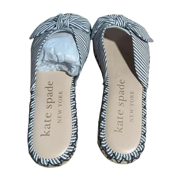 Kate Spade Saltie Shore Espadrille Blue/White Slip On Slide Sandal Sz 8B