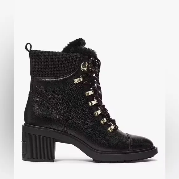Kate Spade Walker Booties (Sz 8.5) Black Leather Heeled Lace Up Boots NEW