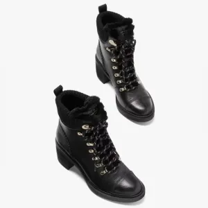 Kate Spade Walker Booties (Sz 8.5) Black Leather Heeled Lace Up Boots NEW