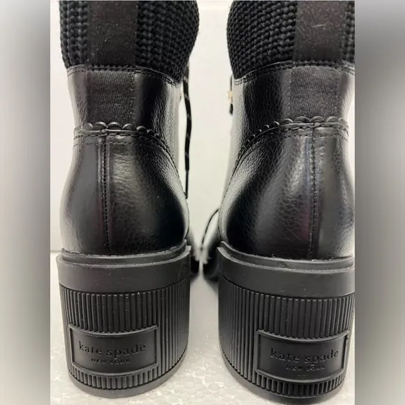 Kate Spade Walker Booties (Sz 8.5) Black Leather Heeled Lace Up Boots NEW
