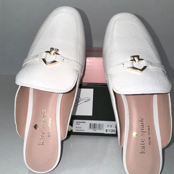 💕Kate Spade Women's Colada Spade Mule Slip-on White Sz 6B Pre-Owned with box