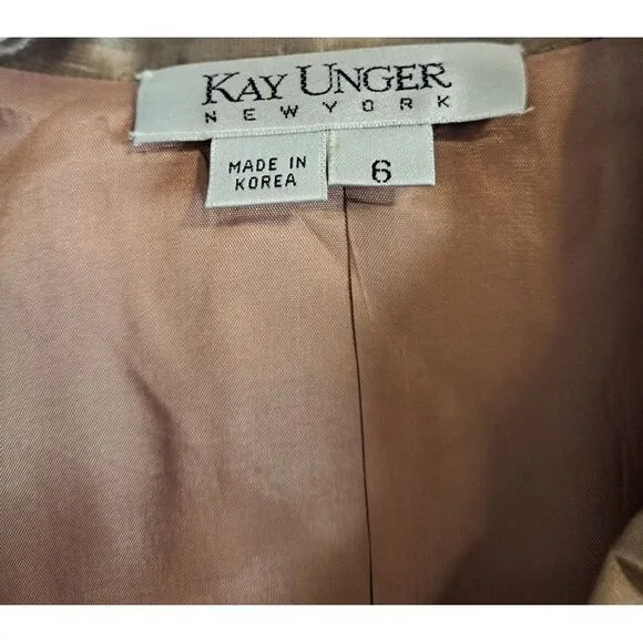 Kay Unger Women's‎ Silk Size 6-S Gold Beige Solid Button Up Embroidered Jacket