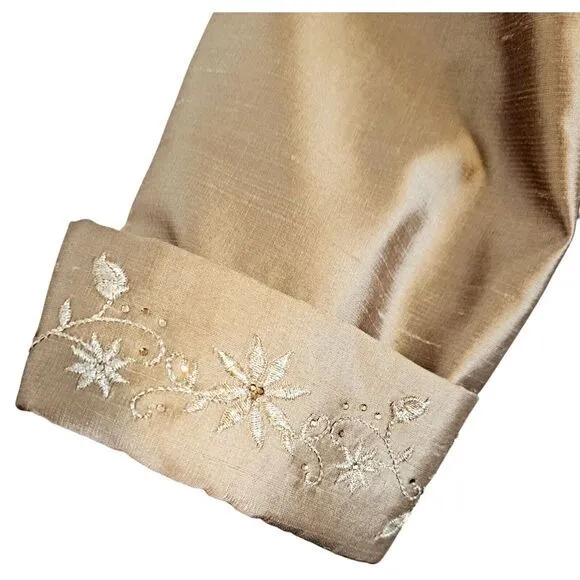 Kay Unger Women's‎ Silk Size 6-S Gold Beige Solid Button Up Embroidered Jacket