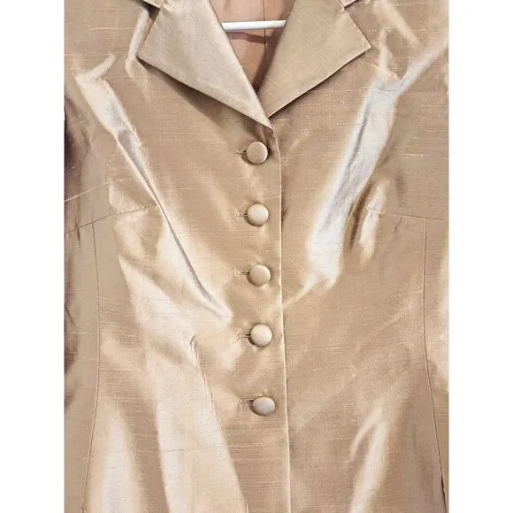 Kay Unger Women's‎ Silk Size 6-S Gold Beige Solid Button Up Embroidered Jacket