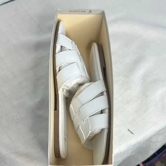 Kayli White Leather Woven Slide Sandals by  Marc Fisher LTD