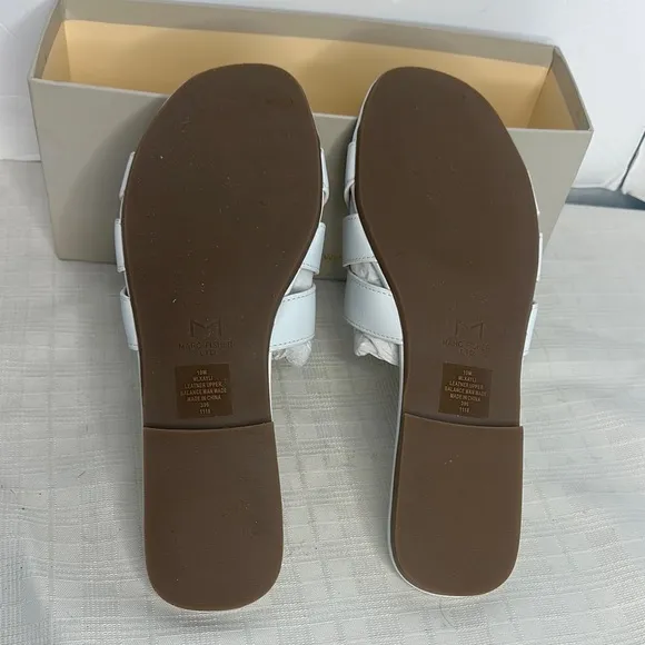 Kayli White Leather Woven Slide Sandals by  Marc Fisher LTD