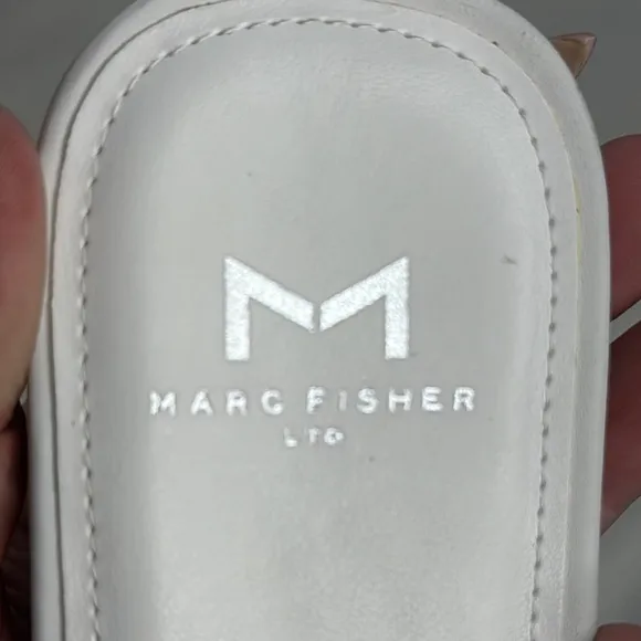 Kayli White Leather Woven Slide Sandals by  Marc Fisher LTD