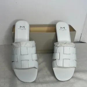 Kayli White Leather Woven Slide Sandals by  Marc Fisher LTD