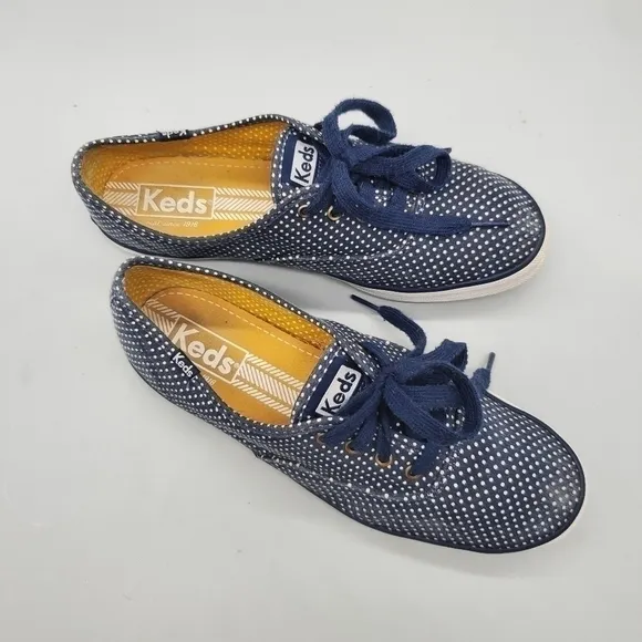 KEDS Champion Navy Polka Dot Classic Sneakers Women Size 7 Shoes WF53429M