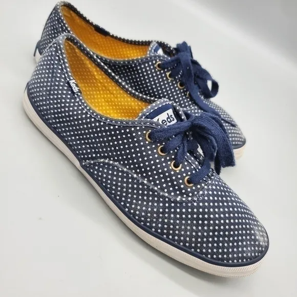 KEDS Champion Navy Polka Dot Classic Sneakers Women Size 7 Shoes WF53429M