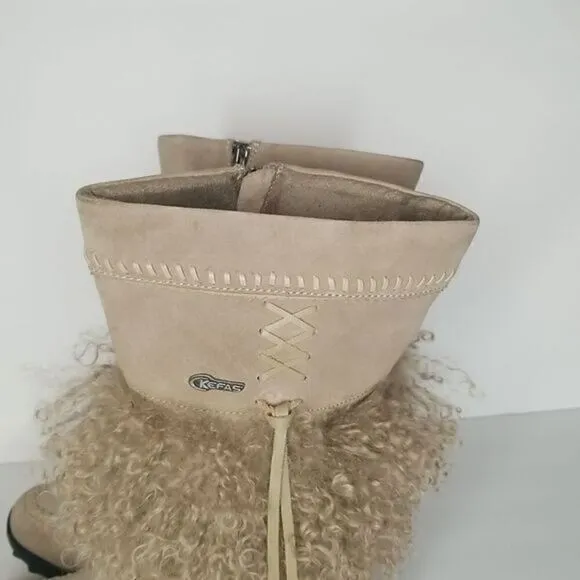 Kefas &quot;Sami New&quot; Tan Authentic Goat Fur Suede Mocassin Winter Boots