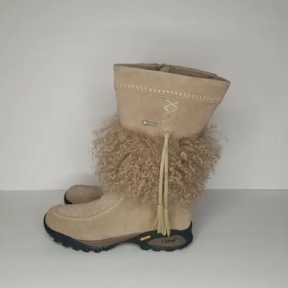 Kefas &quot;Sami New&quot; Tan Authentic Goat Fur Suede Mocassin Winter Boots