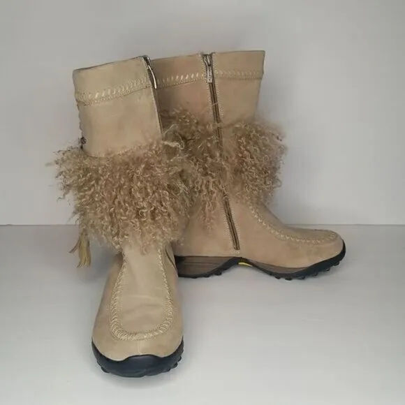 Kefas &quot;Sami New&quot; Tan Authentic Goat Fur Suede Mocassin Winter Boots