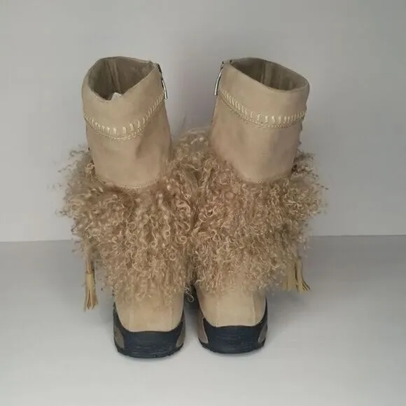 Kefas &quot;Sami New&quot; Tan Authentic Goat Fur Suede Mocassin Winter Boots