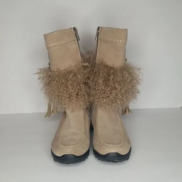 Kefas &quot;Sami New&quot; Tan Authentic Goat Fur Suede Mocassin Winter Boots