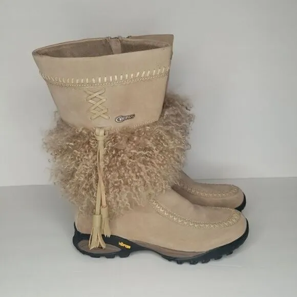 Kefas &quot;Sami New&quot; Tan Authentic Goat Fur Suede Mocassin Winter Boots