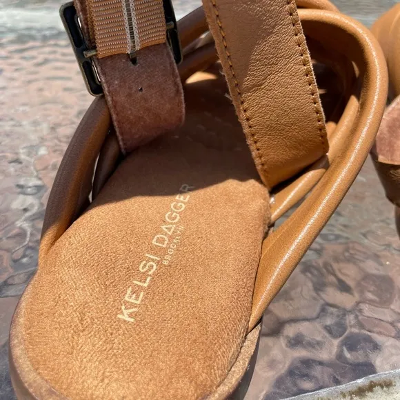 Kelsi Dagger Brooklyn Brown Leather Woven Sandals Size 9