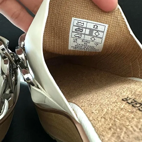 KELSI DAGGER Platform Leather Mules Silver Chain Hardware in Cream-9.5~Orig $180