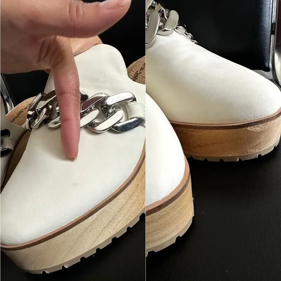 KELSI DAGGER Platform Leather Mules Silver Chain Hardware in Cream-9.5~Orig $180