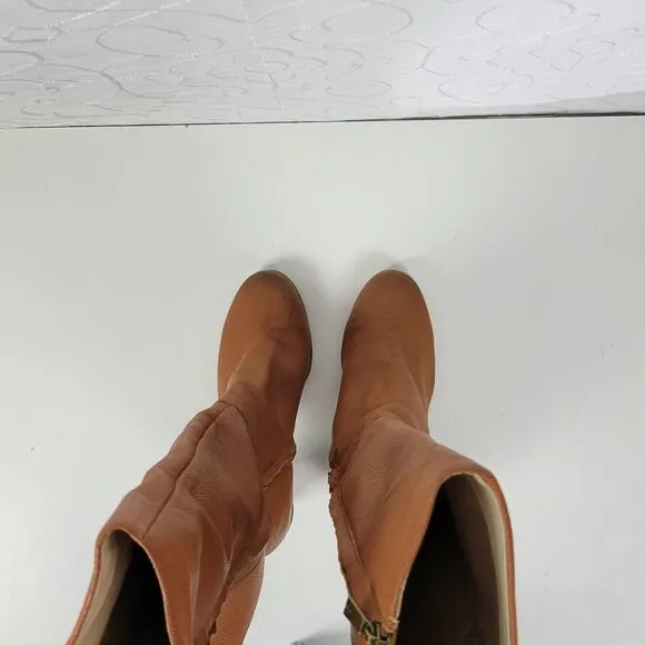 Kenneth Cole NY Justin Womens Boots Size 8.5 Cognac Leather Knee High Round Toe