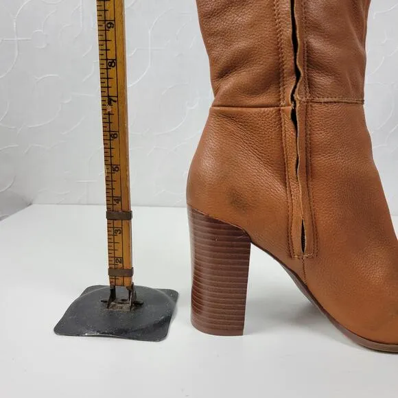 Kenneth Cole NY Justin Womens Boots Size 8.5 Cognac Leather Knee High Round Toe